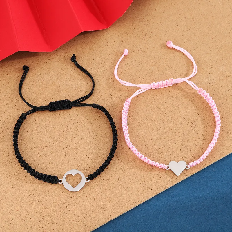 Minimalist Couple Bracelet Set With Heart Charms