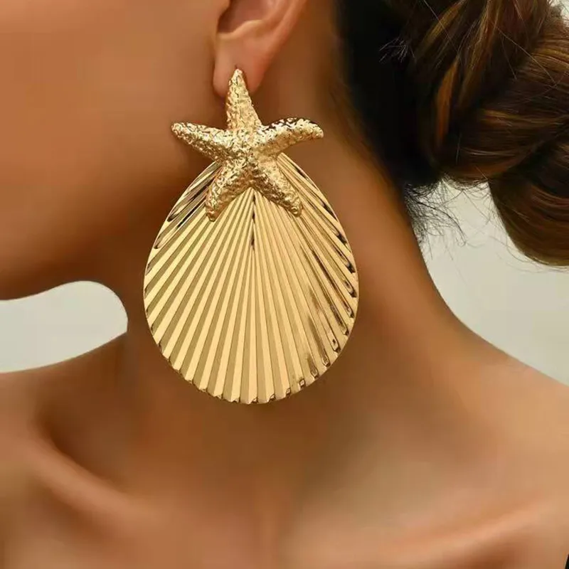 Exquisite Tropical Starfish And Shell Alloy Drop Earrings