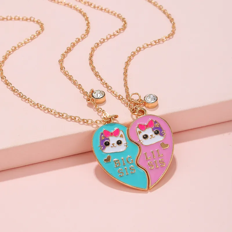 Charming Big Sis & Lil Sis Cat Pendant Necklace Set