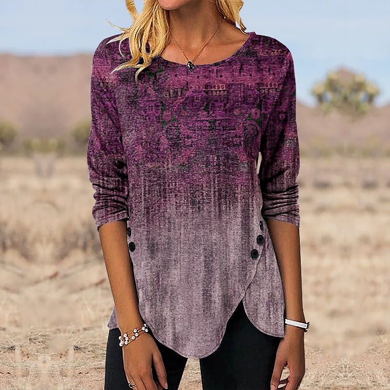 Print Tunic Ethnic Long Sleeve Tee