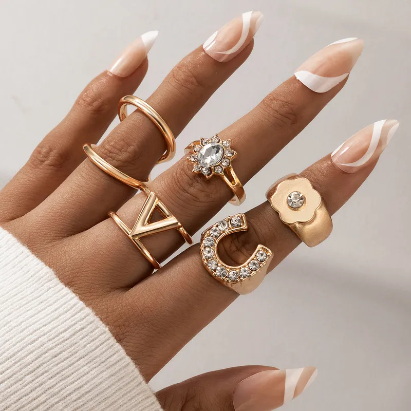 Coin Cross Rhinestone Love Ring Set