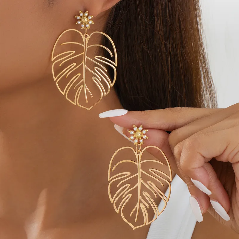 Elegant Gold-Tone Leaf Drop Earrings