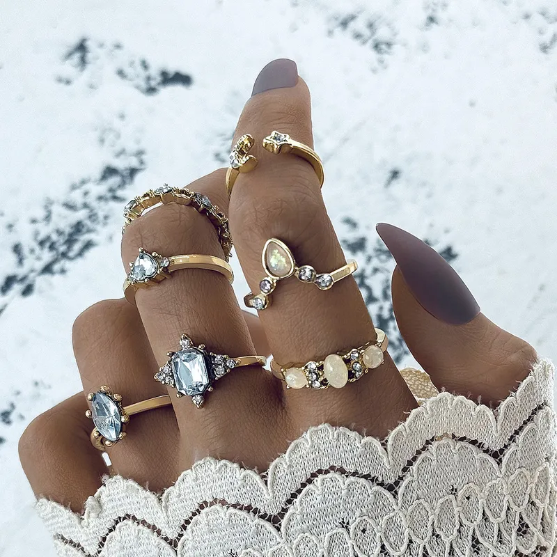 Coin Cross Rhinestone Love Ring Set