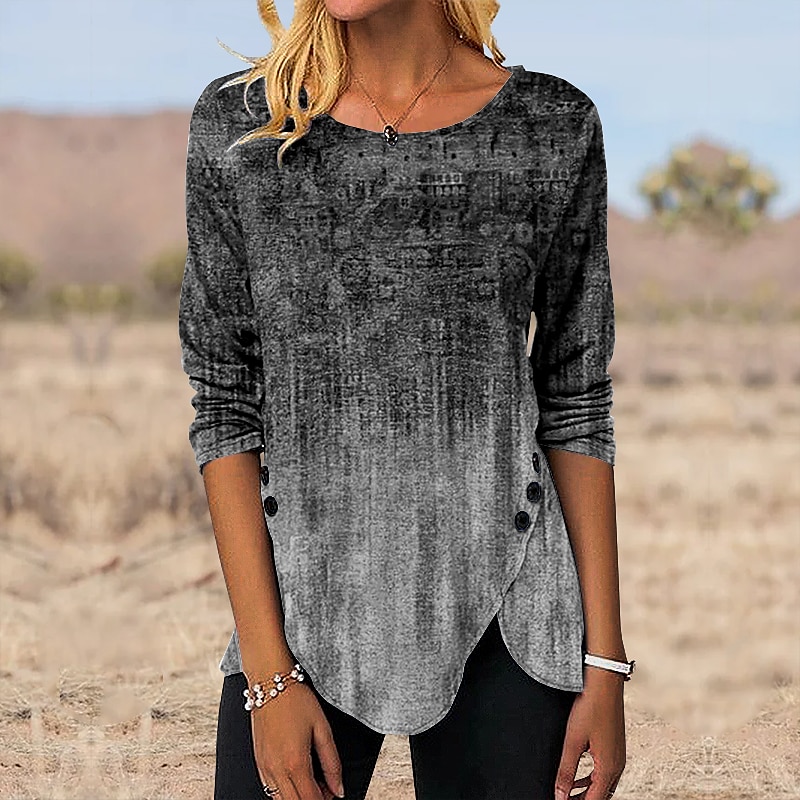 Print Tunic Ethnic Long Sleeve Tee