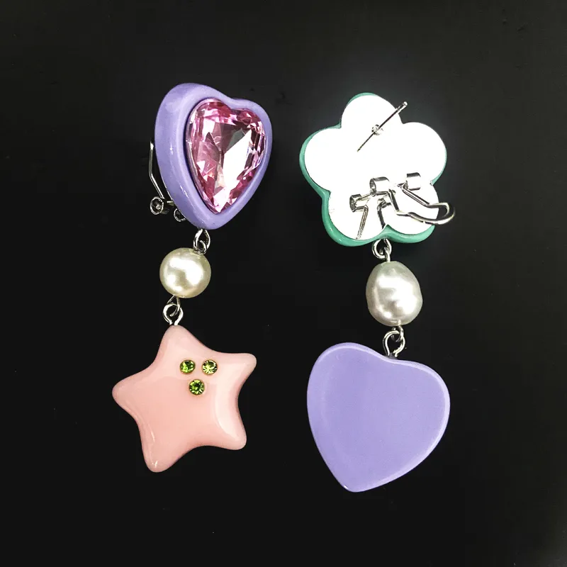 Colorful Asymmetrical Star And Heart Drop Earrings