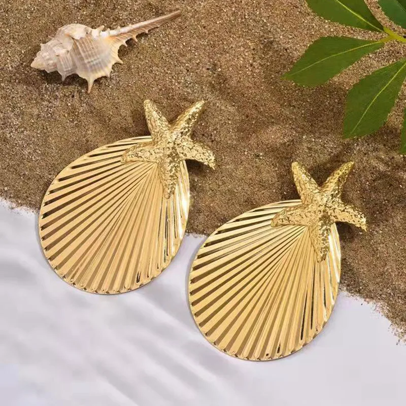 Exquisite Tropical Starfish And Shell Alloy Drop Earrings