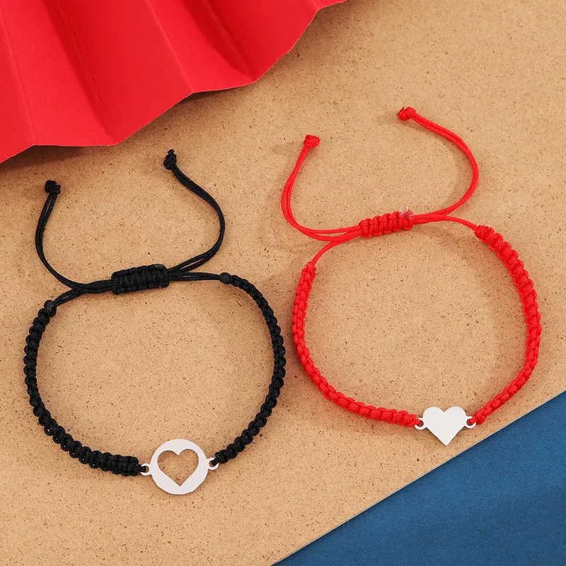 Minimalist Couple Bracelet Set With Heart Charms