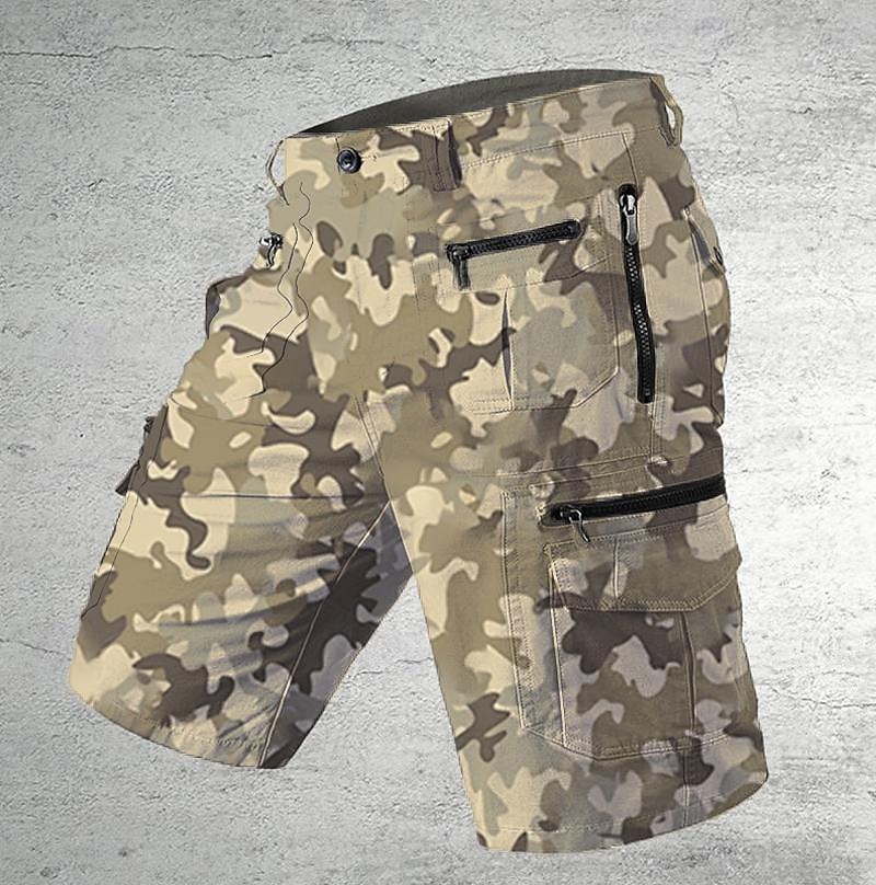 Cargo Shorts With Letter Print, Mid Waist Fit