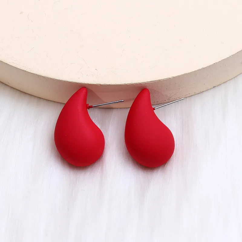 Matte Red Teardrop Stud Earrings