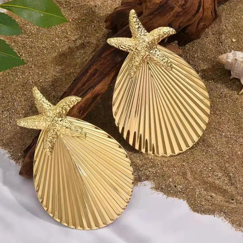 Exquisite Tropical Starfish And Shell Alloy Drop Earrings