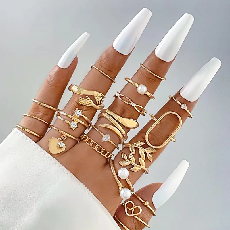 Coin Cross Rhinestone Love Ring Set