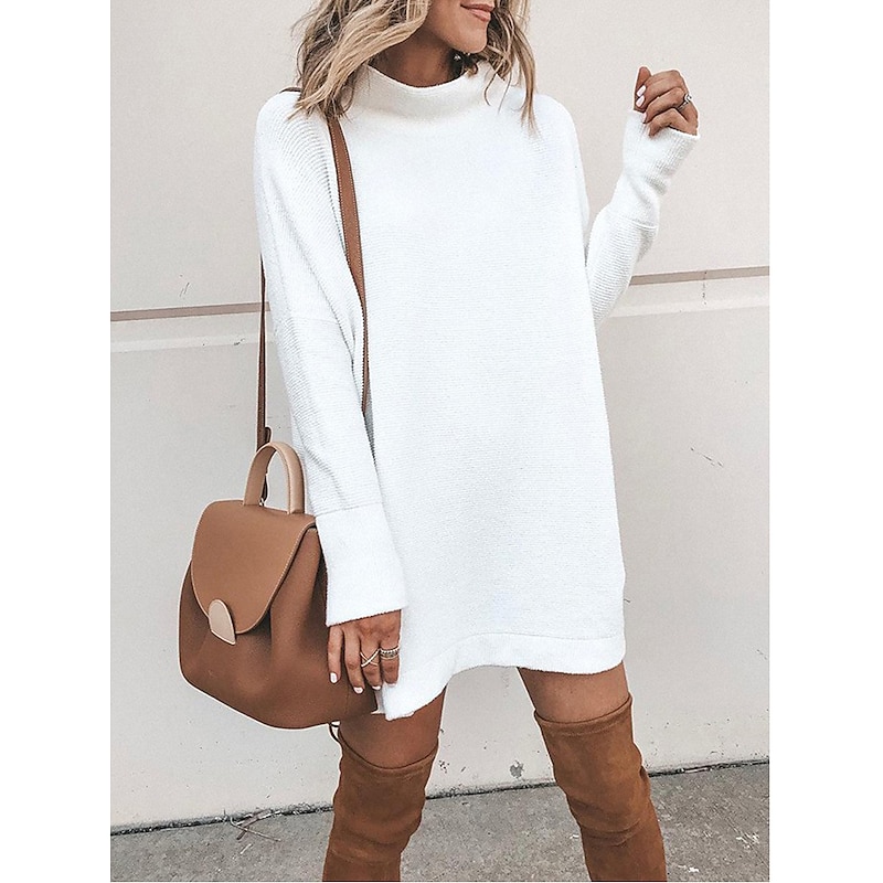 Oversized Turtleneck Sweater Dress Black & White Winter Essential
