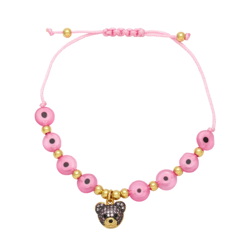 Colorful Bead And Bear Charm Bracelet