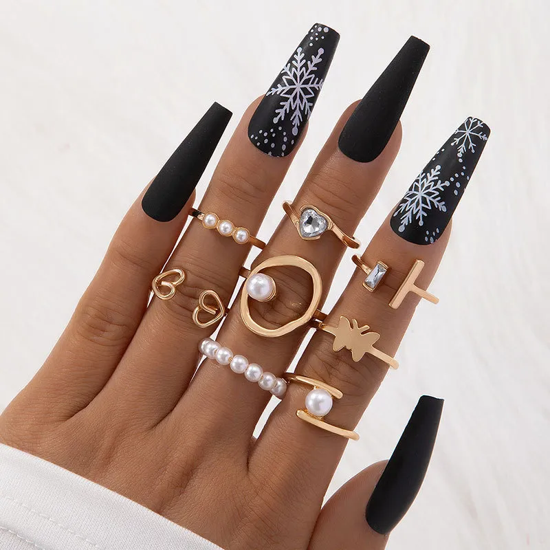 Coin Cross Rhinestone Love Ring Set