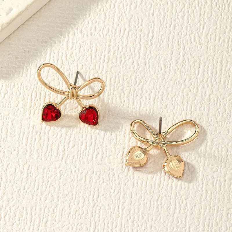 Elegant Bow Knot Red Heart Earrings
