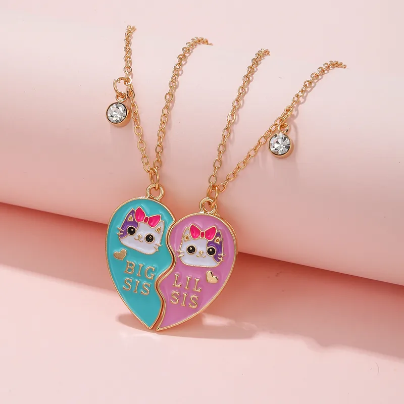 Charming Big Sis & Lil Sis Cat Pendant Necklace Set