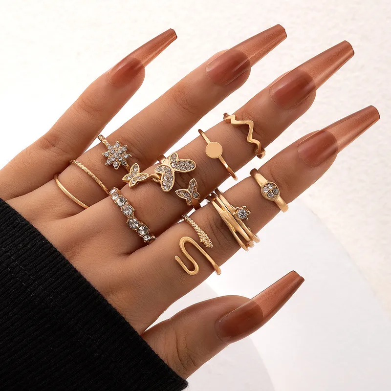 Coin Cross Rhinestone Love Ring Set