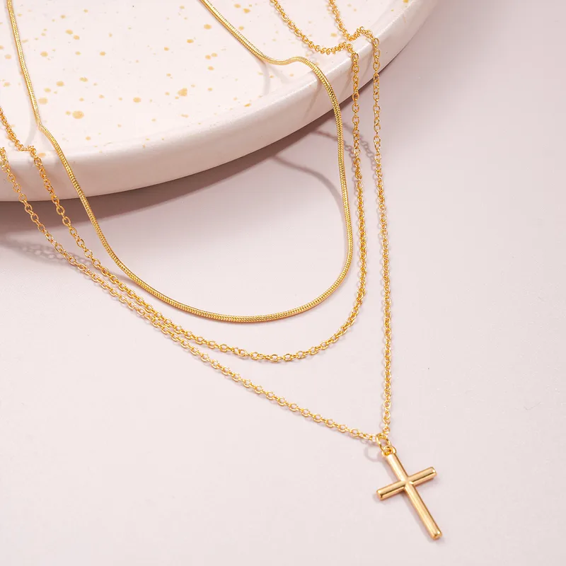 Elegant Triple-Layer Cross Pendant Necklace