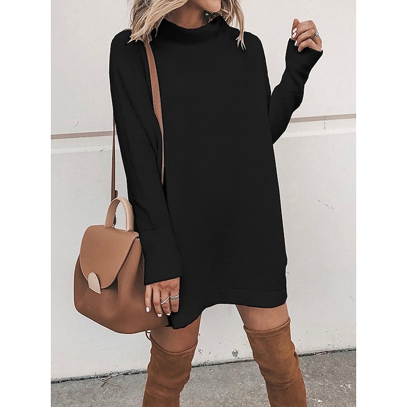 Oversized Turtleneck Sweater Dress Black & White Winter Essential