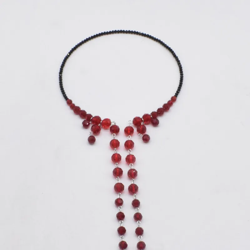 Elegant Red Beaded Necklace With Black Accents