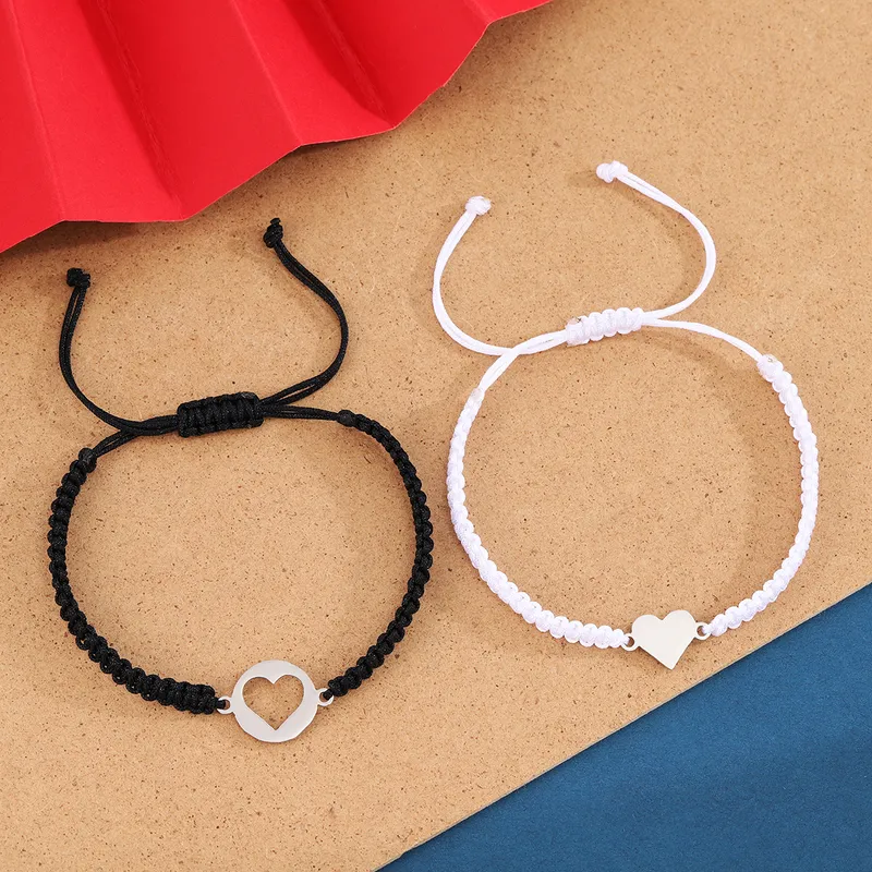 Minimalist Couple Bracelet Set With Heart Charms