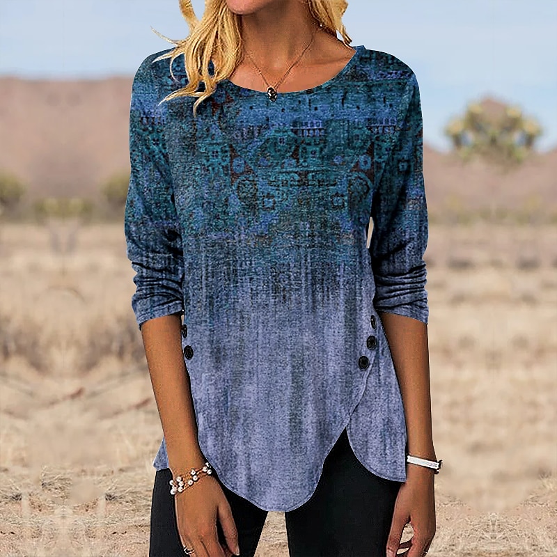 Print Tunic Ethnic Long Sleeve Tee
