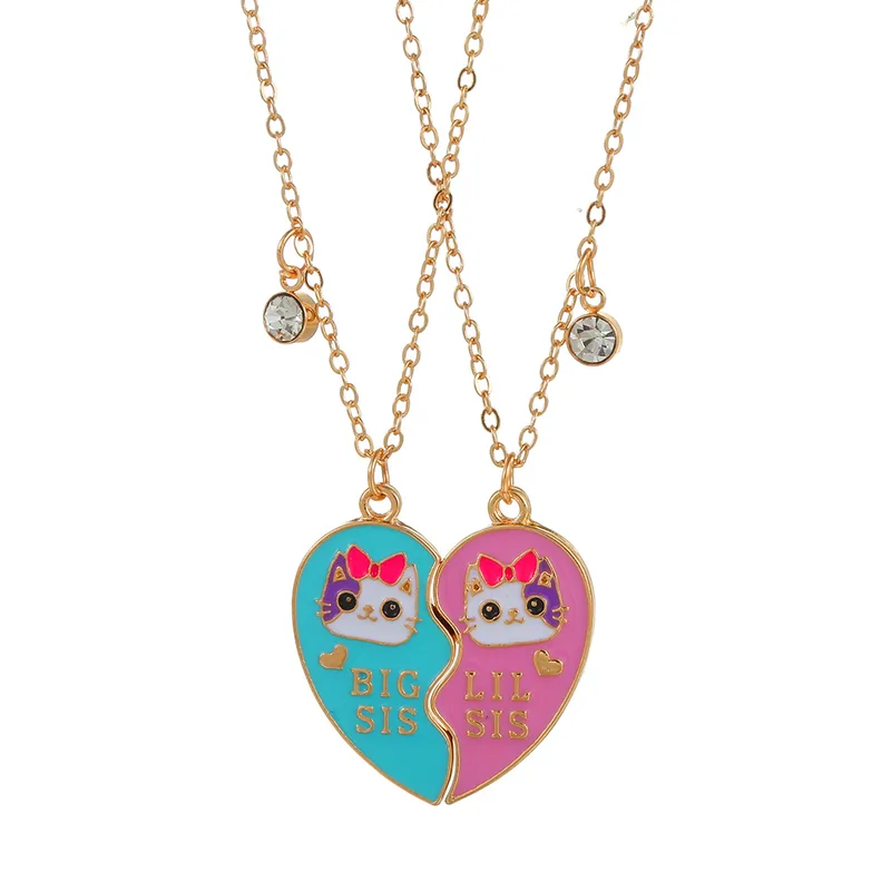 Charming Big Sis & Lil Sis Cat Pendant Necklace Set