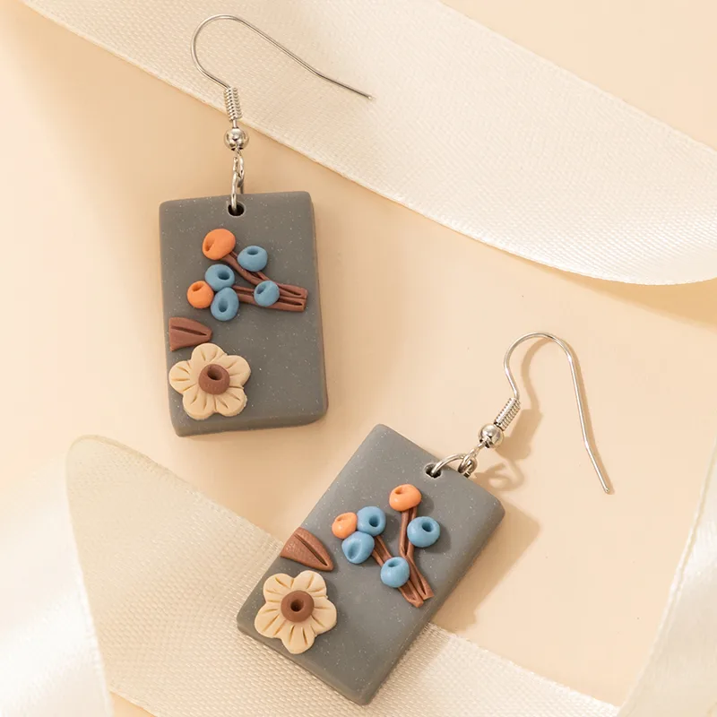 Bohemian Floral Rectangle Drop Earrings