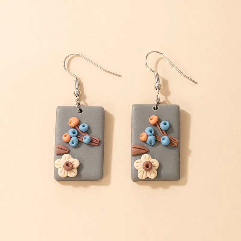 Bohemian Floral Rectangle Drop Earrings