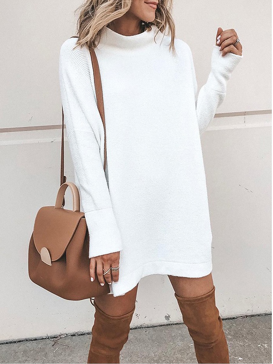 Oversized Turtleneck Sweater Dress Black & White Winter Essential