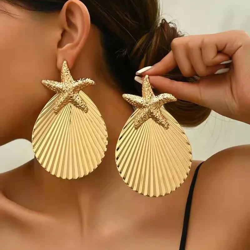 Exquisite Tropical Starfish And Shell Alloy Drop Earrings