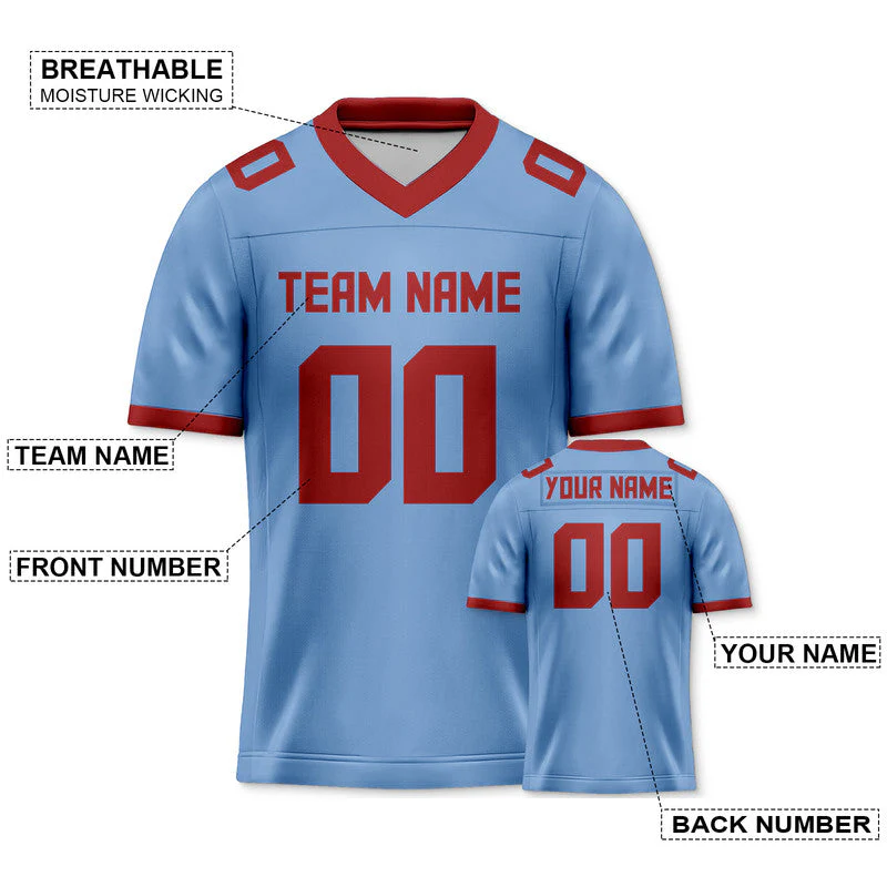 Custom Light Blue Red Mesh Authentic Football Jersey