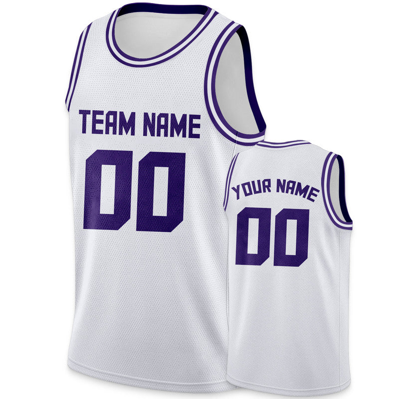 Custom White Purple Round Neck Rib-Knit Basketball Jersey